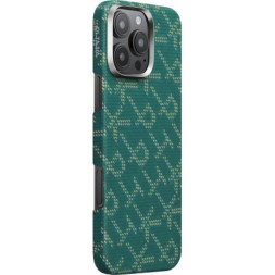 Чехол для iPhone 16 Pro Max Pitaka Monogram PTK Tactile Woven (зелено-золотой)